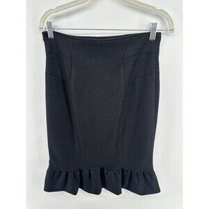 Diane Von Furstenberg Women’s Lynette with Ruffle Black Wool Midi Skirt Size 10